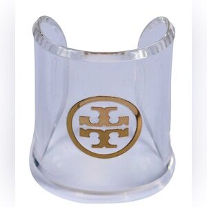 NWOT Tory Burch Clear Lucite Cuff Bracelet with Gold Logo